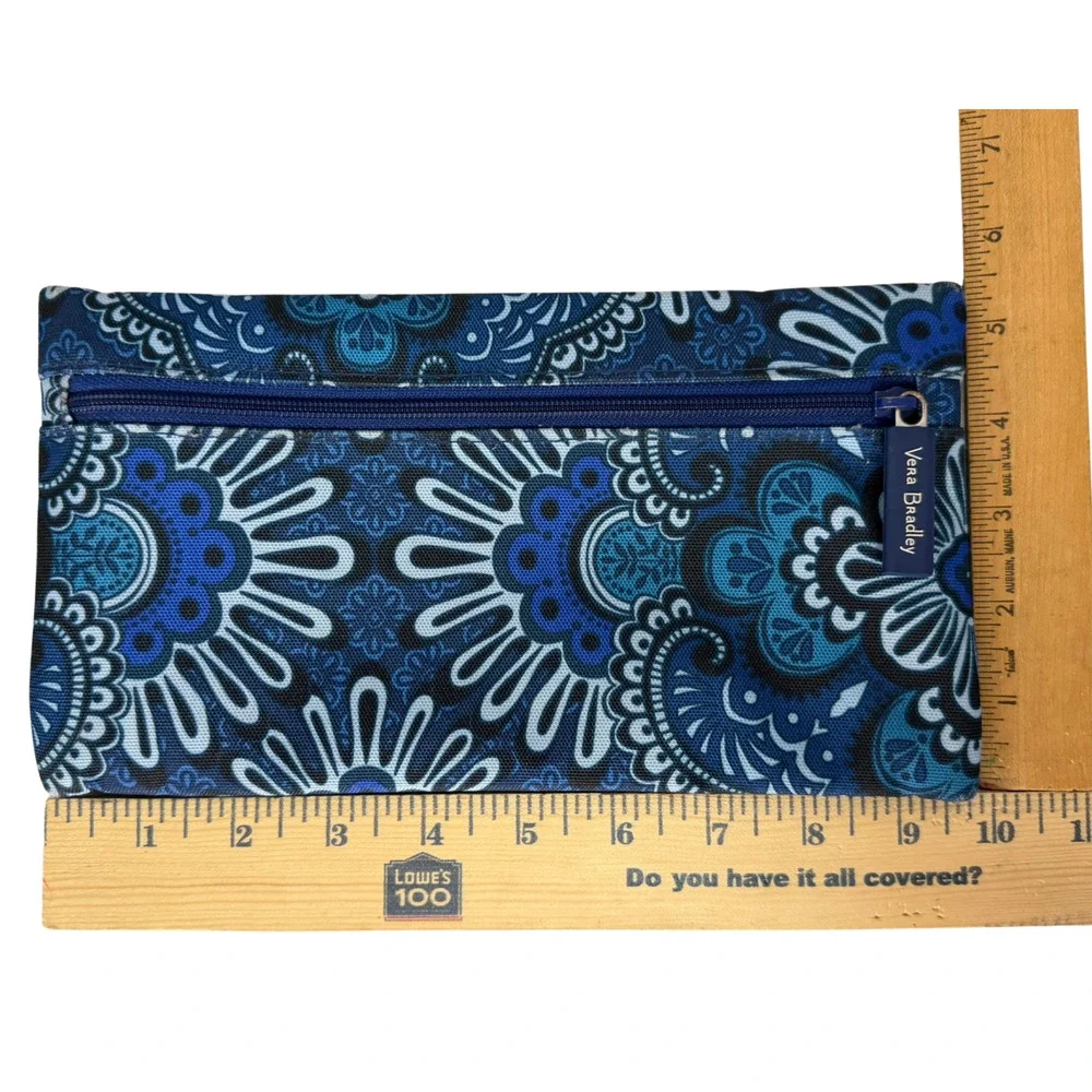 Vera Bradley Blue Paisley Double Sided Pencil Pouch Travel Makeup Bag Canvas